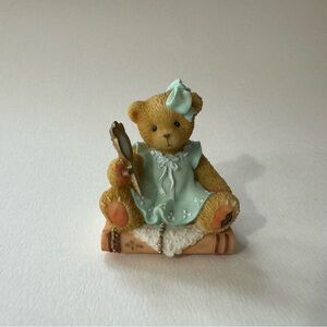 Vintage Victorian Style Teddy Figurine Pastel Blue Dress